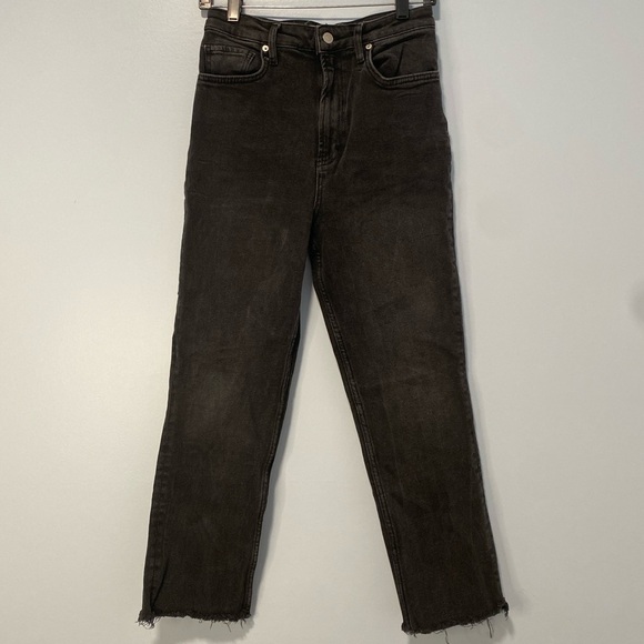 Free People We the Free High Rise Straight Leg Jeans Size 28 Frayed Hem Black